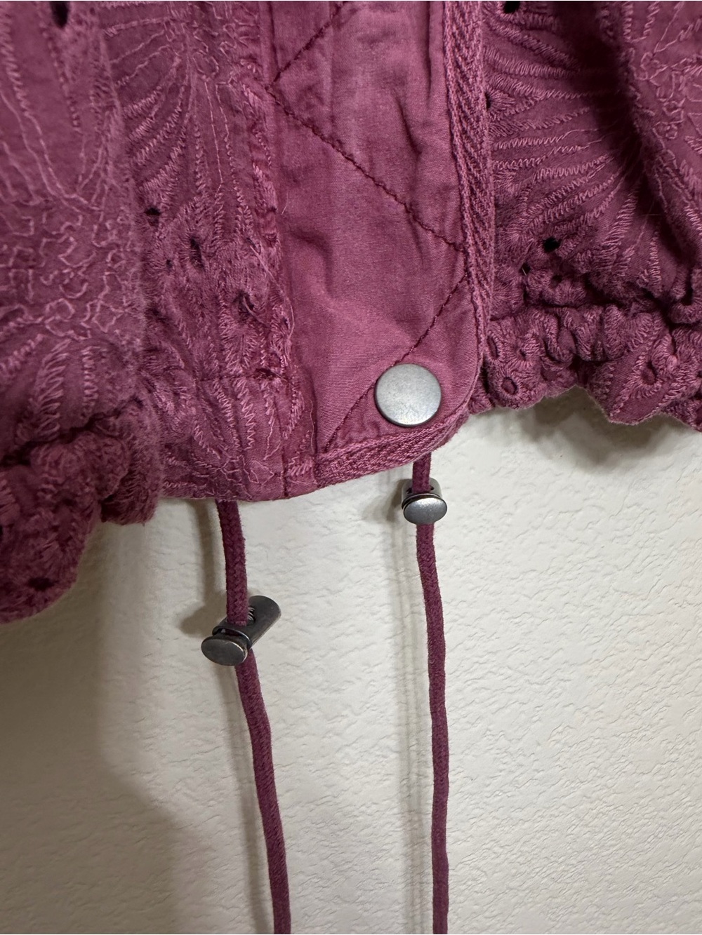 Free People Daisy Jane Bomber Jacket Eyelet Raspberry Purple Slouchy Oversized S - Picture 8 of 16